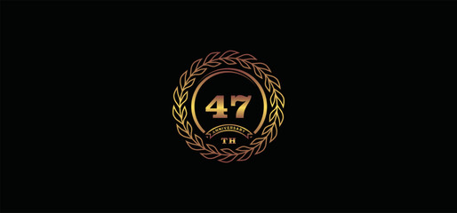 47st anniversary logo with ring and frame, gold color and black background