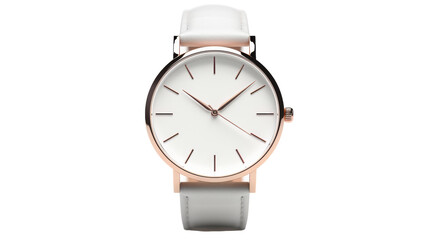 A elegant white watch with a stunning rose gold case, exuding sophistication and style