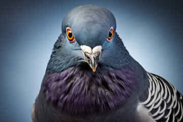 Macro portrait city gray pigeon, studio background