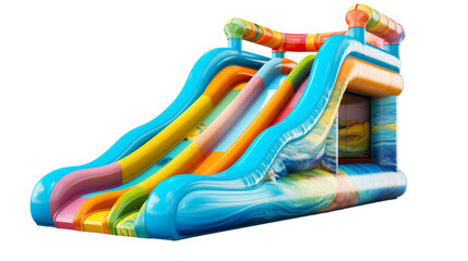 An enormous inflatable water slide with a slide stacked on top, creating a thrilling cascade of fun