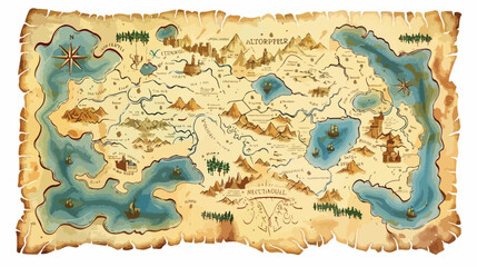 Old vintage fantasy map .. flat vector isolated on white