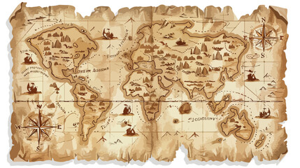 Old vintage fantasy map .. flat vector isolated on white