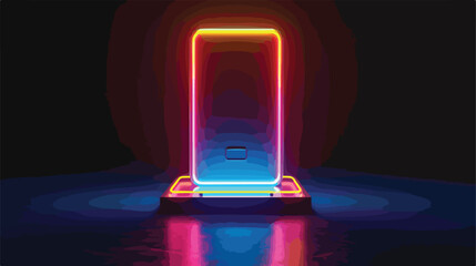 Outline neon charging battery icon. 