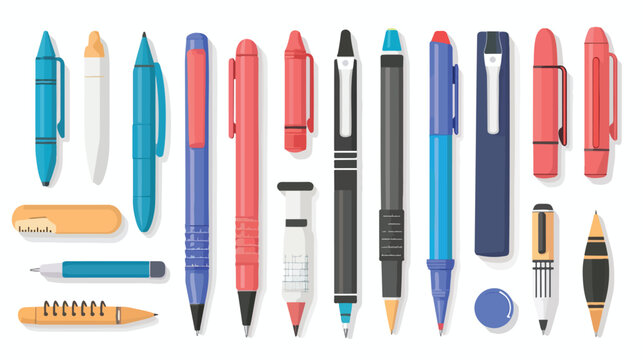 Pen Stationery. School Pen stationery collection flat vector