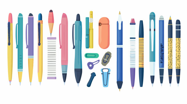 Pen Stationery. School Pen stationery collection flat vector