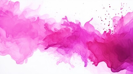 Abstract magenta and pink watercolor stain splash texture on a white background.