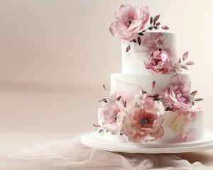 Artistry in Bloom Adorning Your Wedding Cake with Exquisite Watercolor Flower Accents,illustration , 3D render