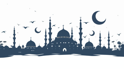 Ramadan background   mosque silhouette card flat vector - obrazy, fototapety, plakaty