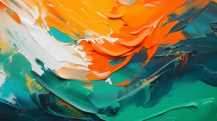 Fotobehang Acrylic paint mixture, oil painting on canvas, abstract modern art concept, color wallpaper background, colorful rough brushstrokes © Tom Eversley