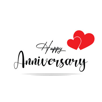 Happy anniversary wedding wish lettering text illustration with red love