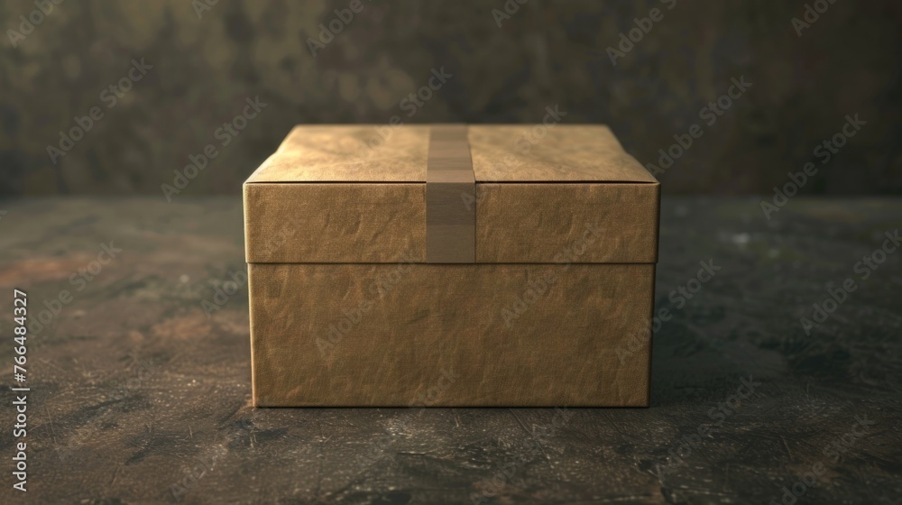 Poster a brown box sitting on top of a table. suitable for various concepts
