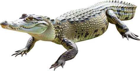 Young American alligator lounging isolated, cut out transparent - Powered by Adobe