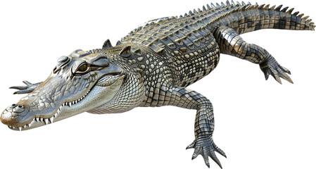 Young American alligator lounging isolated, cut out transparent - obrazy, fototapety, plakaty