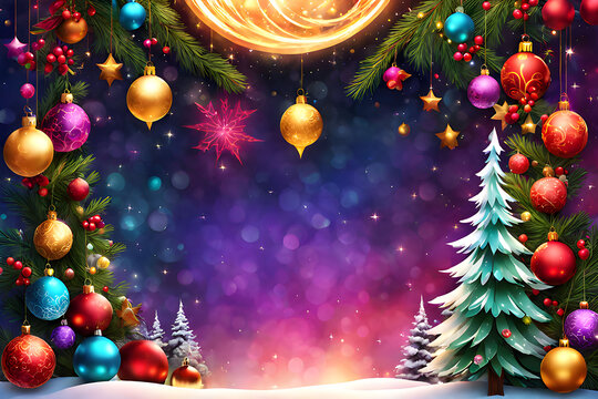 christmas background with christmas tree and decorations abstract watercolor paint colorful