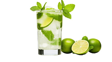 Tall glass filled with refreshing limeade, accompanied by vibrant limes