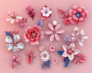 Classic Charm Embracing the Timeless Beauty of HandDrawn Flora Icons,illustration , 3D render
