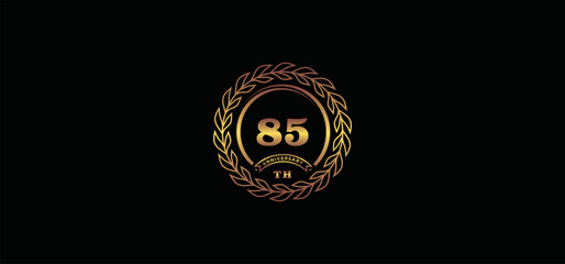 85st anniversary logo with ring and frame, gold color and black background