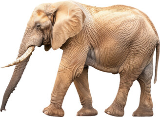 African elephant standing isolated, cut out transparent