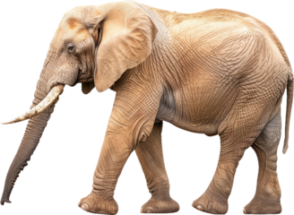 African elephant standing isolated, cut out transparent