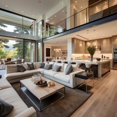 Fototapeta premium Bright and Airy Modern Living Room With High Ceilings and Large Windows