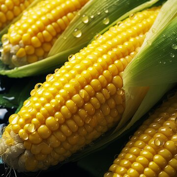 Close-up of yellow corn on the cob with water drops