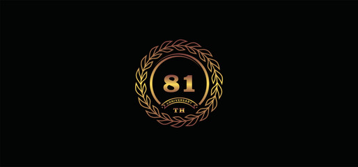 81st anniversary logo with ring and frame, gold color and black background