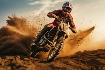 Motocross dirt bike rider performing a whip - obrazy, fototapety, plakaty