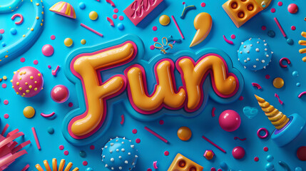 A man stands next to the word "Fun" on a colorful background in a digital image.
