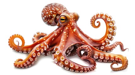 Obraz premium Detailed close-up shot of an octopus on a plain white background. Ideal for marine biology or seafood industry concepts