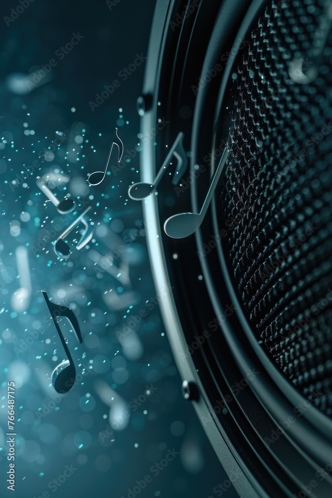 Poster A detailed image of a microphone with musical notes. Perfect for music-related designs