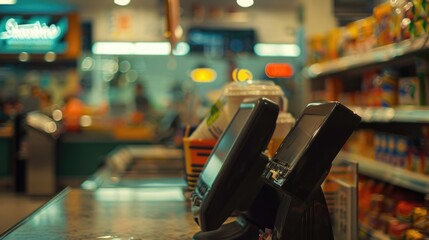 A cash register in a grocery store, ideal for business concepts