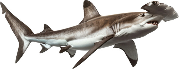 Hammerhead shark gliding isolated, cut out transparent - obrazy, fototapety, plakaty