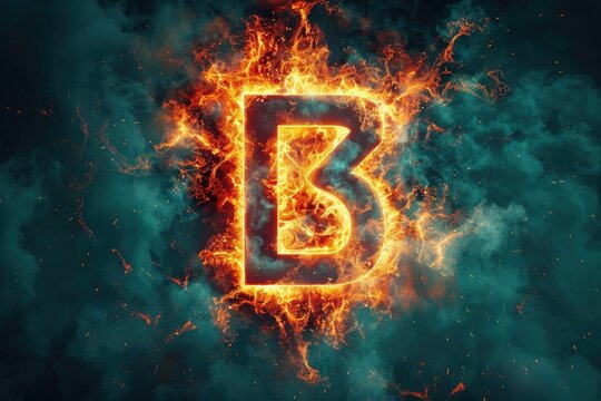 A fiery letter B on a dark backdrop. Ideal for graphic design projects