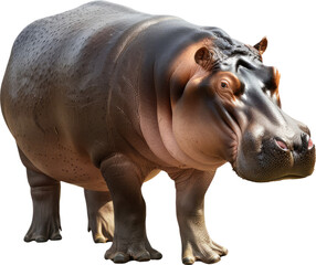 Hippopotamus standing side profile, cut out transparent