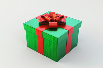 Christmas and New Year's Day , red green gift box white background 3d isolated on solid white background.