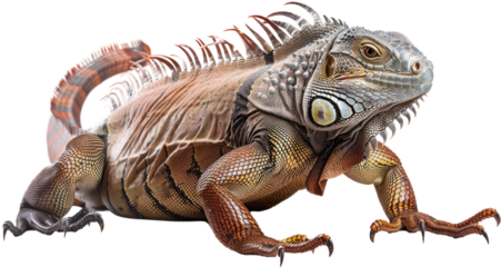 Colorful iguana with crested spine isolated, cut out transparent