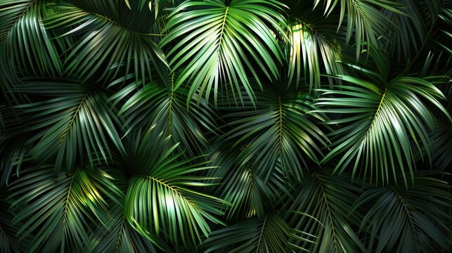 Fototapeta A close up image of vibrant palm leaves. Perfect for tropical themed designs