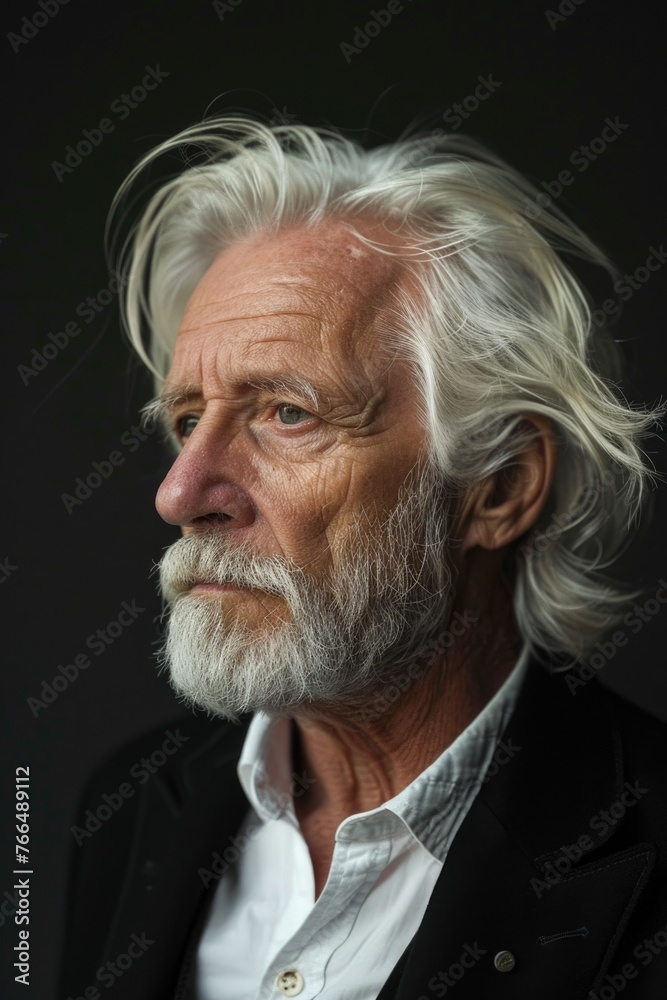 Poster A detailed view of a person with a beard. Suitable for various projects