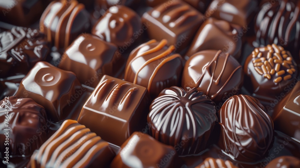 Poster a pile of chocolates stacked on top of each other. ideal for food and dessert concepts