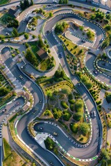 Aerial view of a winding road, suitable for transportation concepts - obrazy, fototapety, plakaty