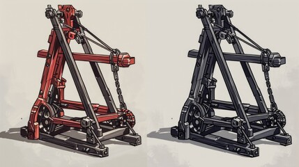 Detailed drawing and model of a catapult. Great for educational projects - obrazy, fototapety, plakaty