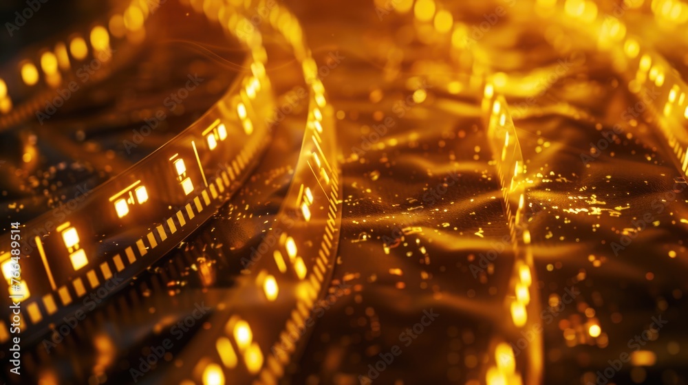 Poster a close up of shimmering gold colored lights, perfect for adding a touch of luxury to any project