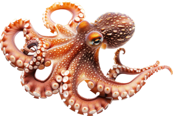 Common octopus with tentacles spread, cut out transparent