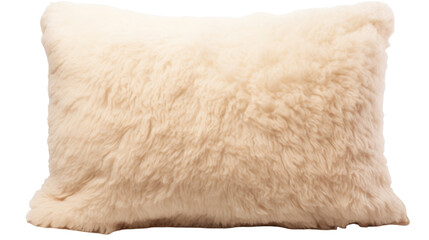 A fluffy white pillow resting on a pristine white background