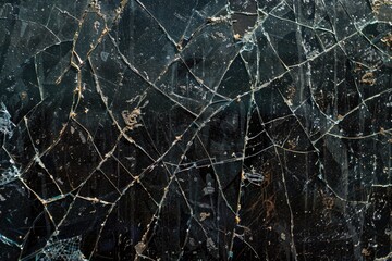Detailed view of cracked glass, suitable for abstract backgrounds