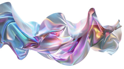 Obraz na płótnie Canvas A colorful, flowing piece of fabric with a metallic sheen,isolated on white background or transparent background. png cut out or die-cut