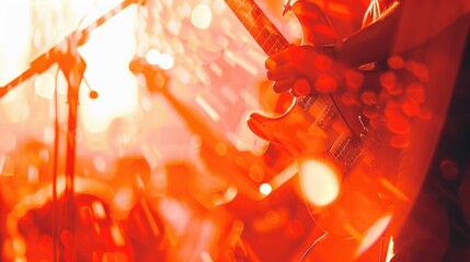 Close up of a person playing a guitar, suitable for music industry promotions