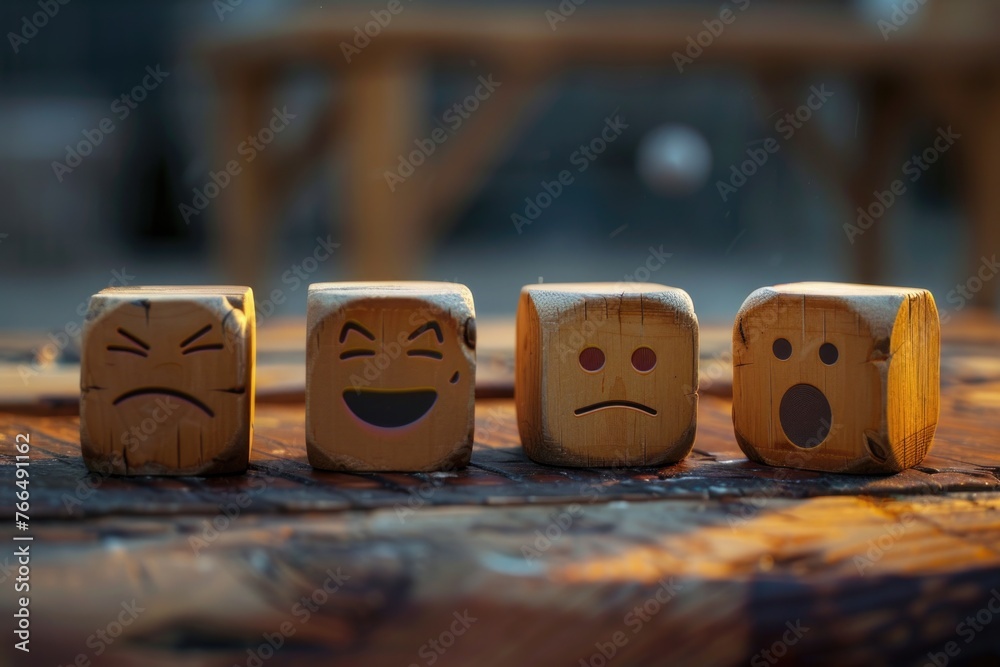 Aufkleber row of wooden blocks with faces drawn on them. suitable for educational and creative projects