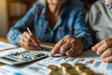 hands of older person with calculator