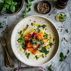 Healthy salad on a plate in a restaurant